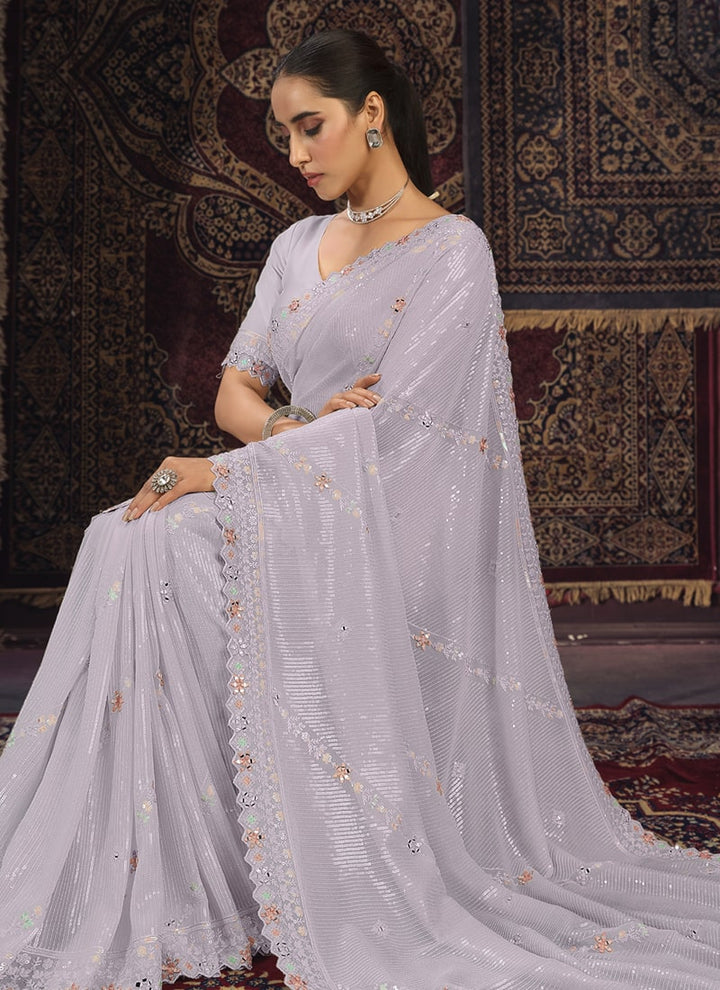 Lassya Fashion Lavender Glamorous Embellished Partywear Saree