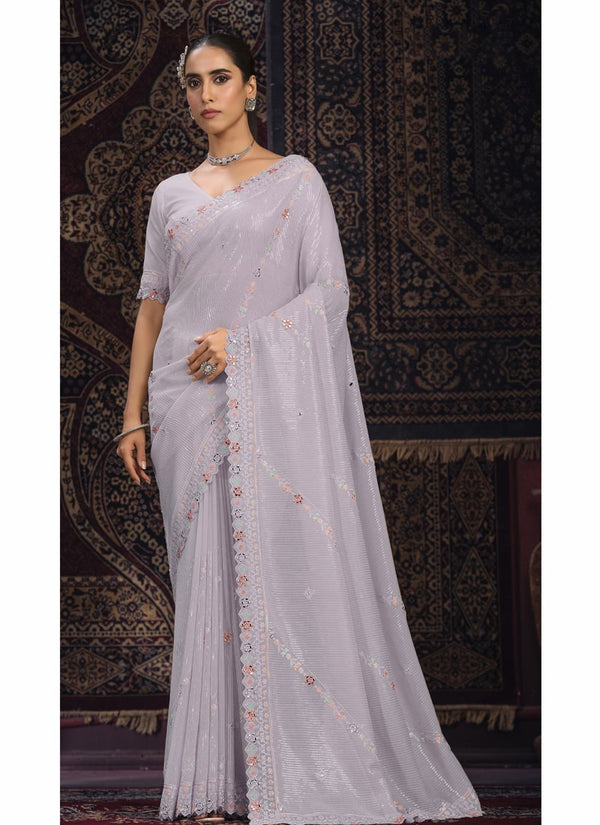 Lassya Fashion Lavender Glamorous Embellished Partywear Saree