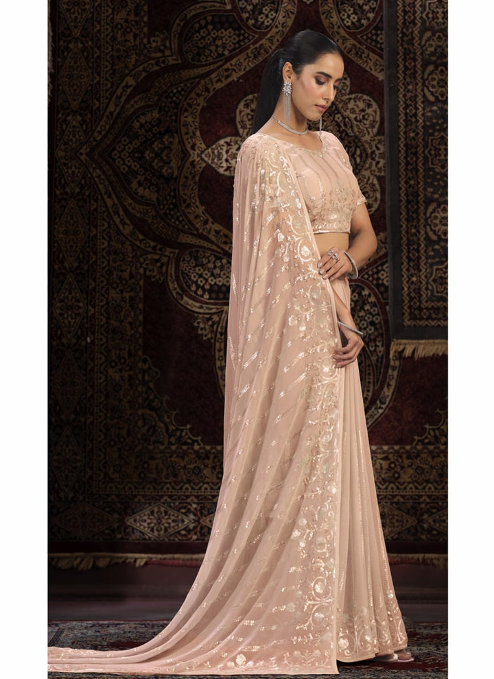 Lassya Fashion Peach Glamorous Embellished Partywear Saree