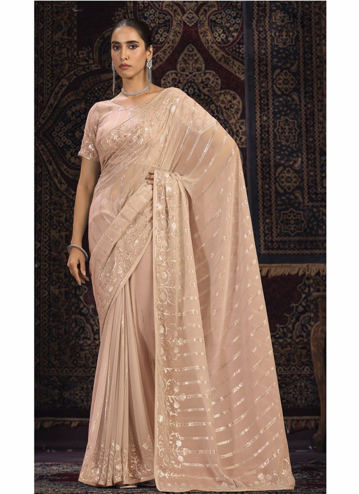 Lassya Fashion Peach Glamorous Embellished Partywear Saree