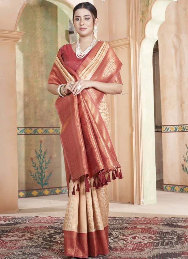 Lassya Fashion Red Classic Kanjivaram Silk Saree