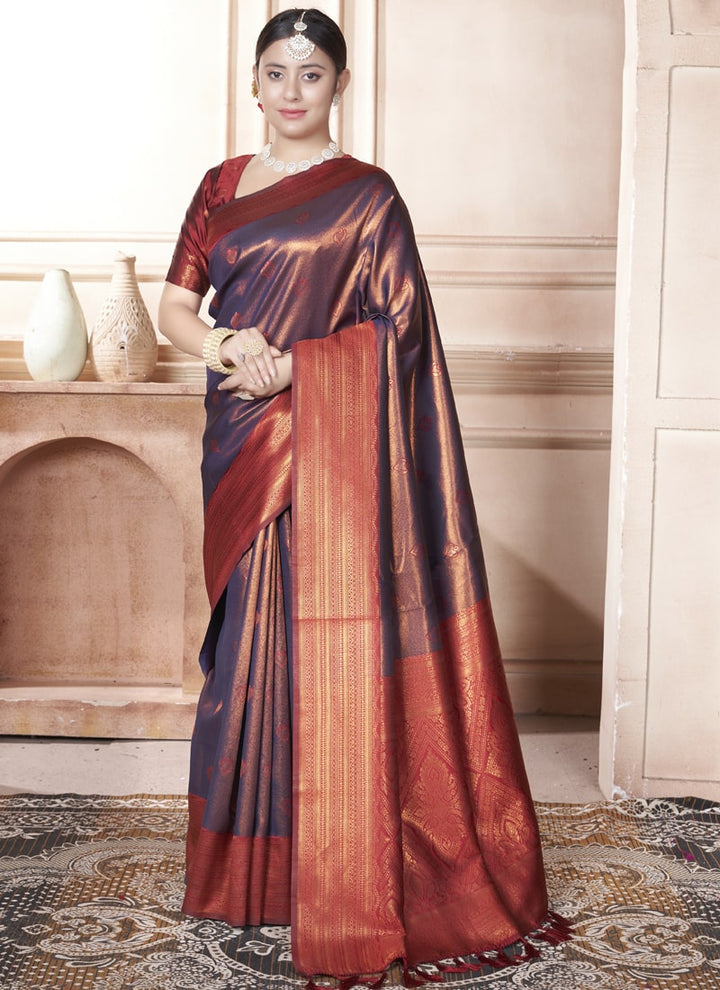 Lassya Fashion Navy Blue Classic Kanjivaram Silk Saree