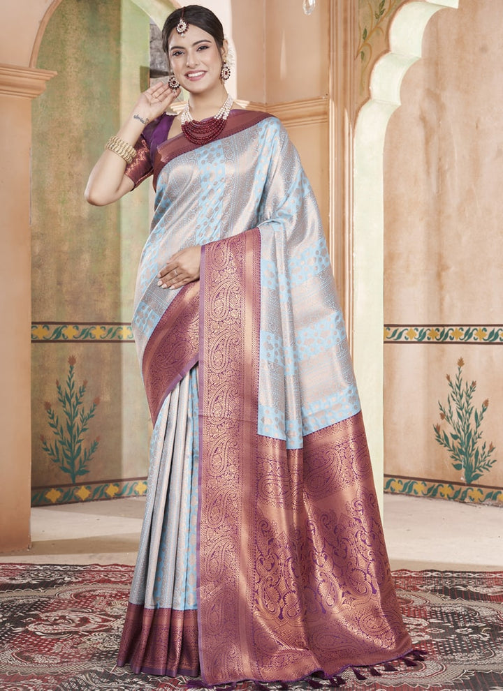 Lassya Fashion Sky Blue Classic Kanjivaram Silk Saree