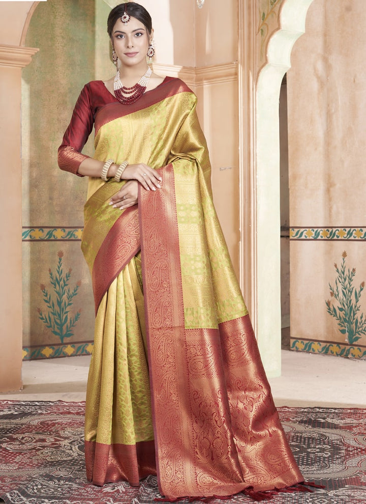 Lassya Fashion Mustard yellow Classic Kanjivaram Silk Saree