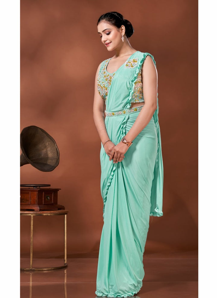 Lassya Fashion Sea Blue Stylish Ready-to-Wear Saree