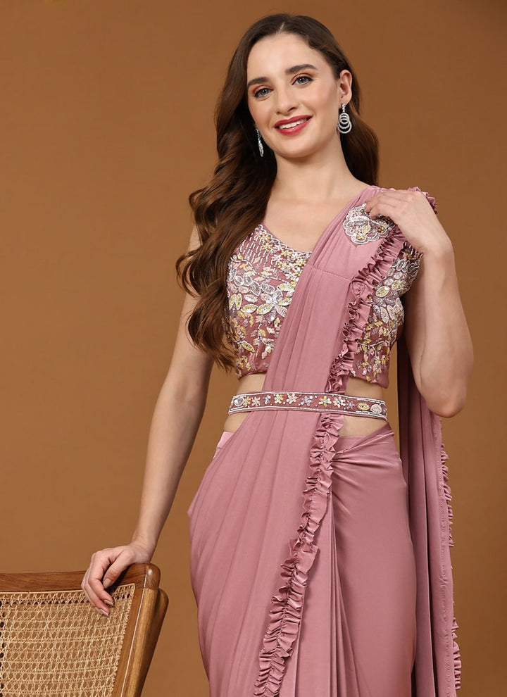 Lassya Fashion Rose Pink Stylish Ready-to-Wear Saree