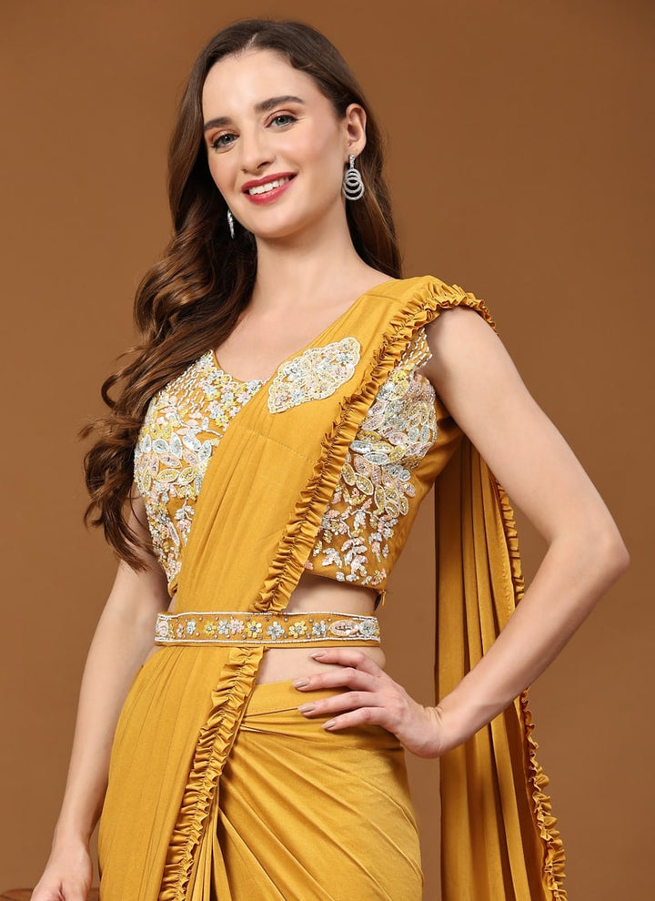 Lassya Fashion Mustard Stylish Ready-to-Wear Saree