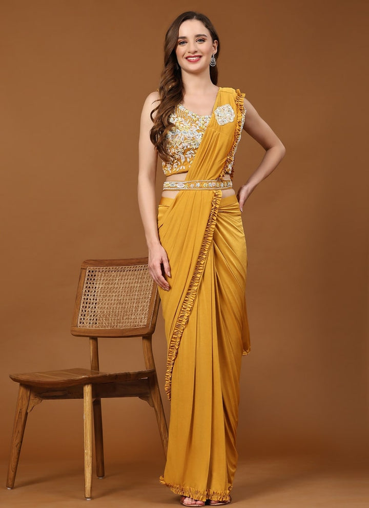 Lassya Fashion Mustard Stylish Ready-to-Wear Saree