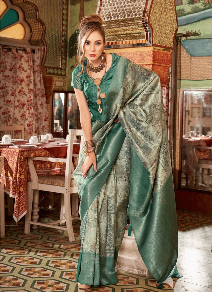 Lassya Fashion Bottle Green Elegant Partywear Silk Saree