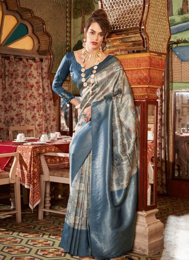 Lassya Fashion Navy Blue Elegant Partywear Silk Saree