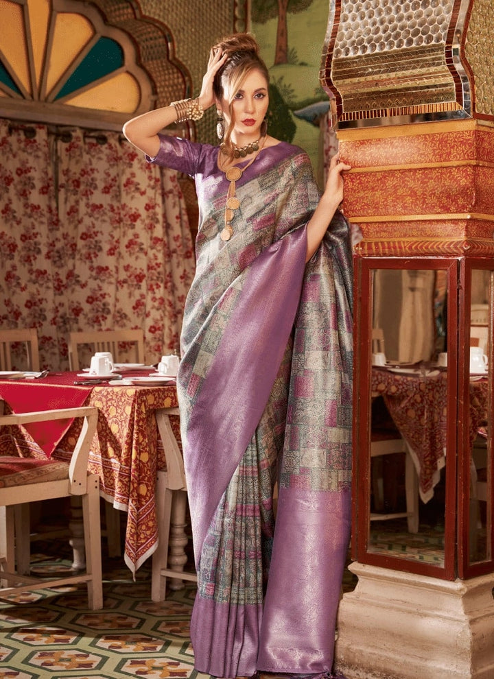 Lassya Fashion Purple Elegant Partywear Silk Saree