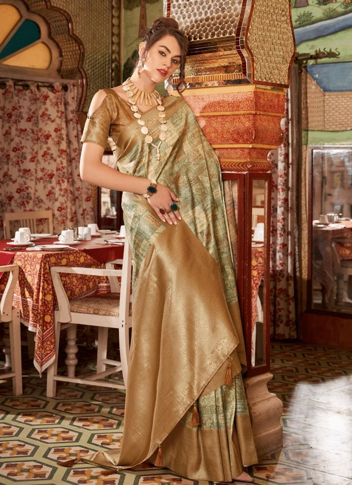 Lassya Fashion Beige Elegant Partywear Silk Saree