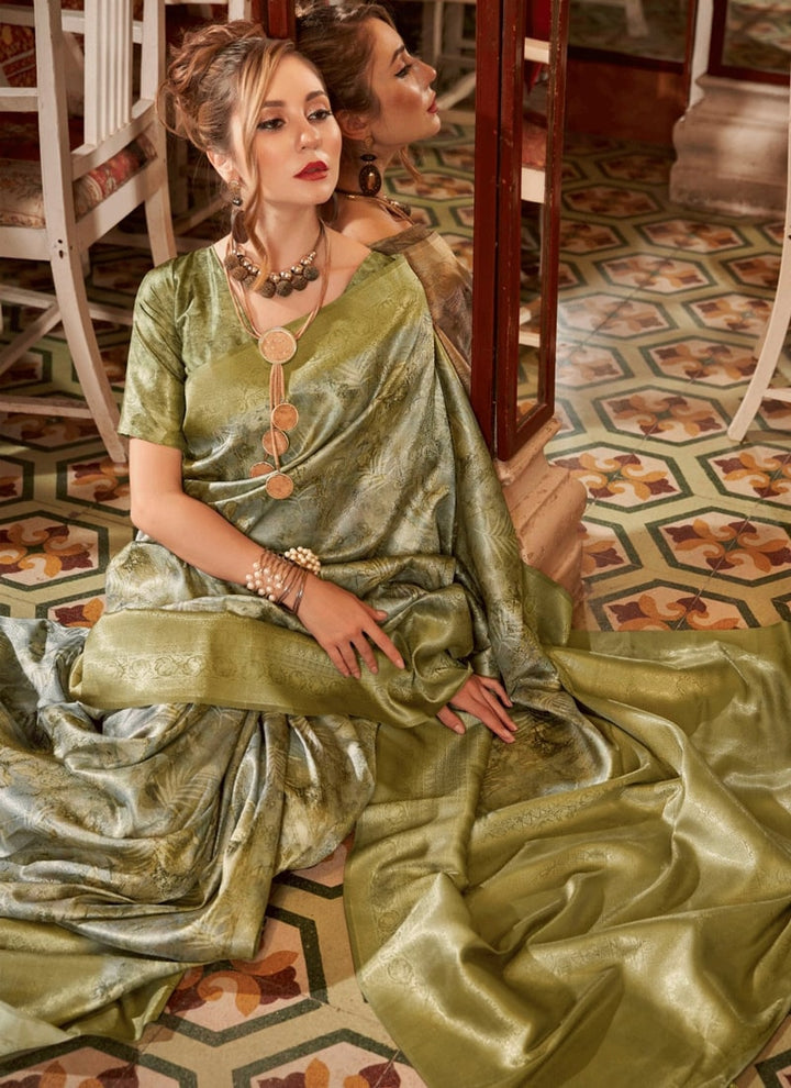 Lassya Fashion Olive Green-2 Elegant Partywear Silk Saree