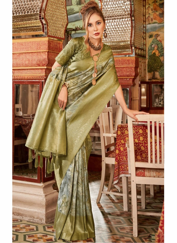 Lassya Fashion Olive Green-2 Elegant Partywear Silk Saree