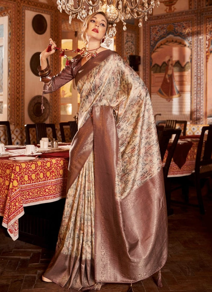 Lassya Fashion Chocolate Brown Elegant Partywear Silk Saree