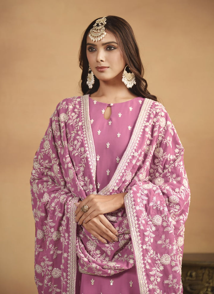 Lassya Fashion Pink Faux Georgette Straight Salwar Suit