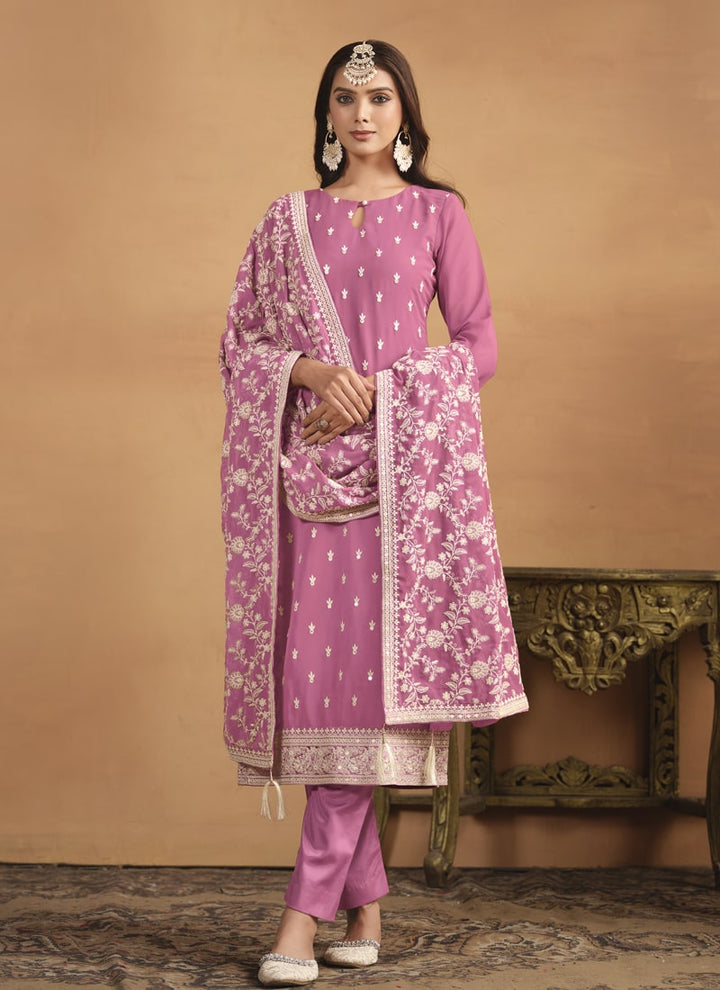 Lassya Fashion Pink Faux Georgette Straight Salwar Suit