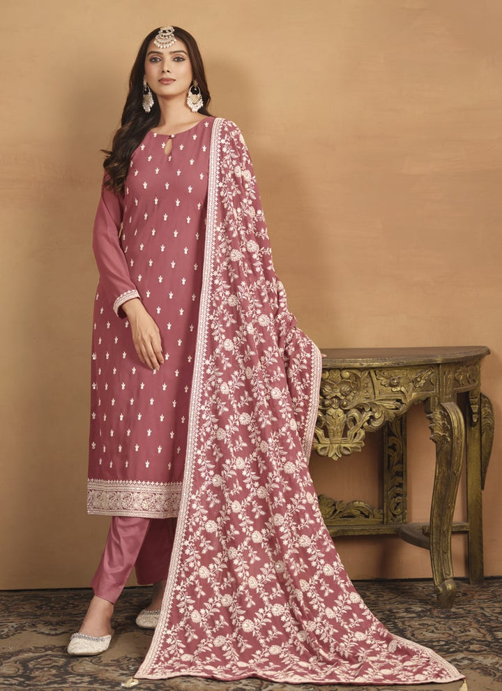 Lassya Fashion Mauve Faux Georgette Straight Salwar Suit