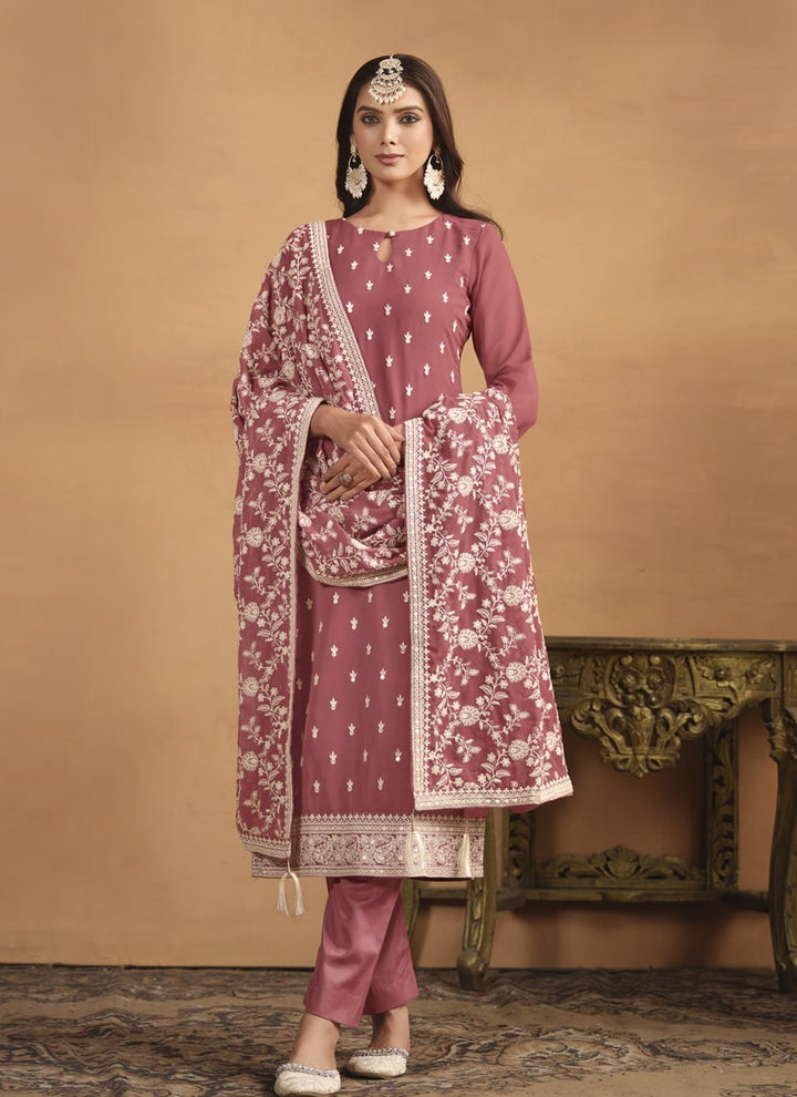 Lassya Fashion Mauve Faux Georgette Straight Salwar Suit