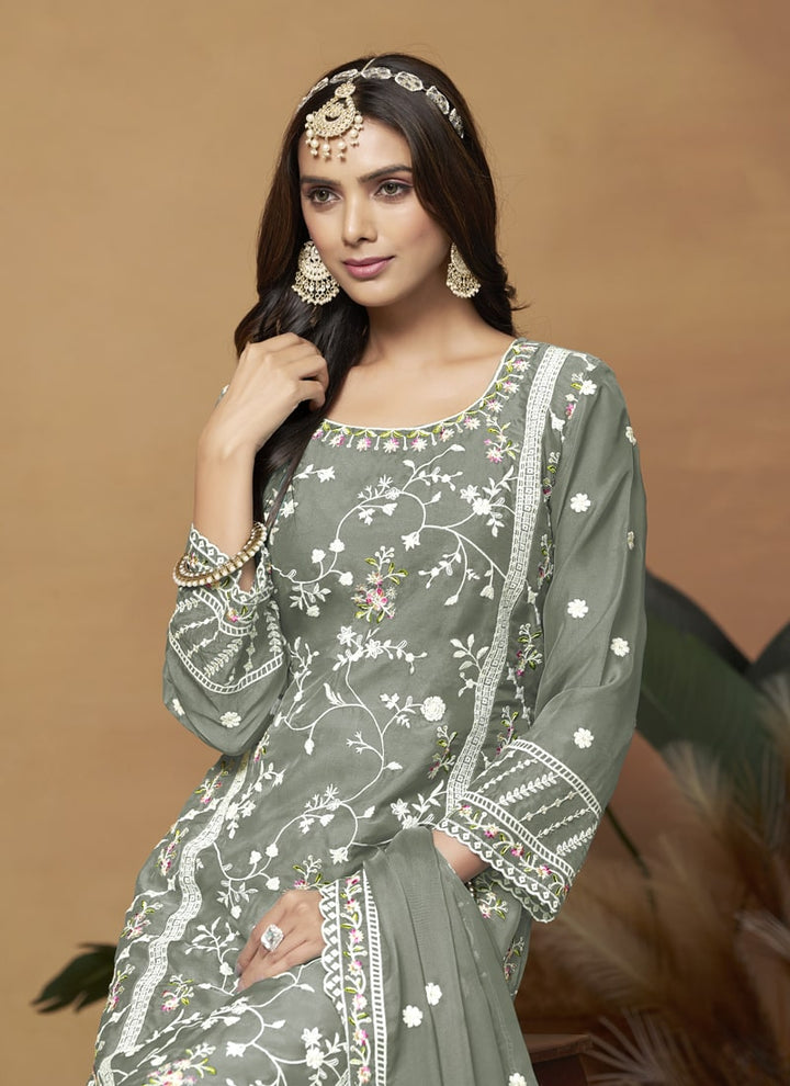 Lassya Fashion Dark Grey Soft Organza Straight Salwar Suit