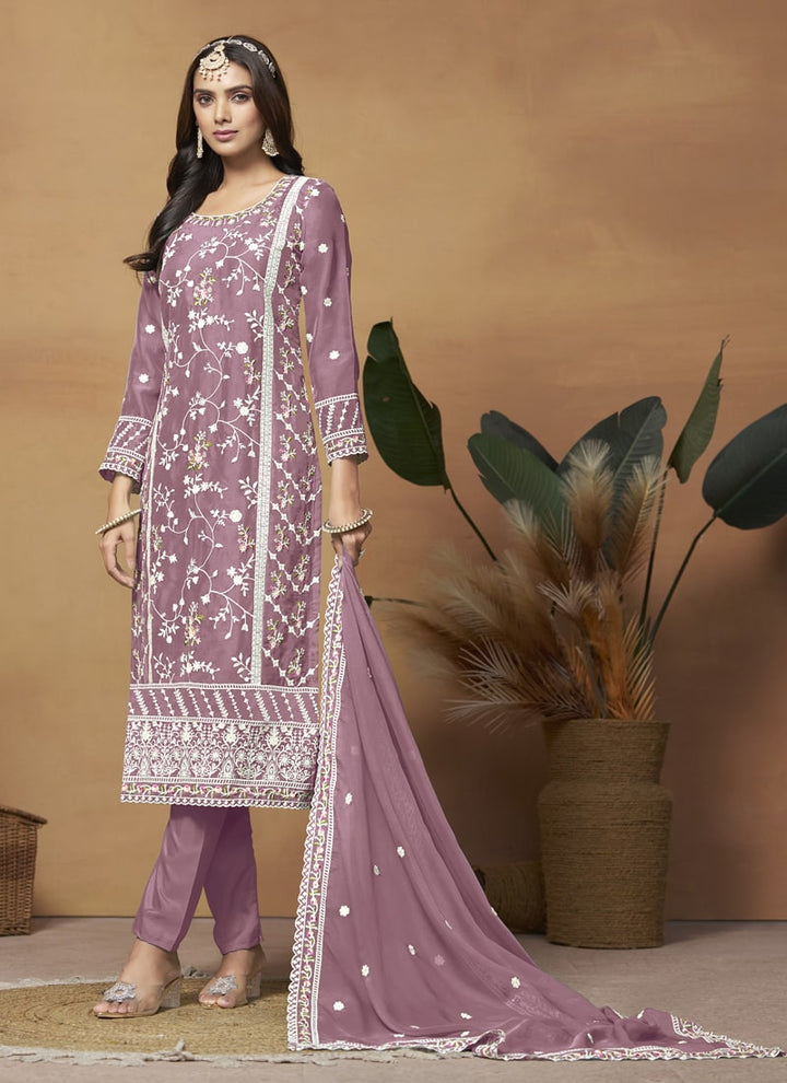 Lassya Fashion Purple Soft Organza Straight Salwar Suit