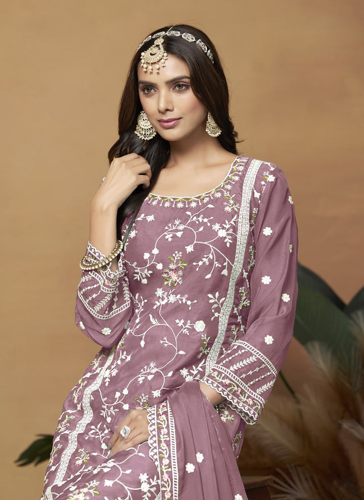 Lassya Fashion Purple Soft Organza Straight Salwar Suit