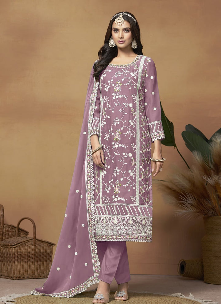 Lassya Fashion Purple Soft Organza Straight Salwar Suit