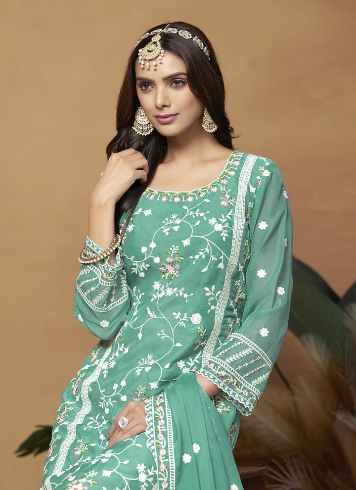 Lassya Fashion Rama Green Soft Organza Straight Salwar Suit