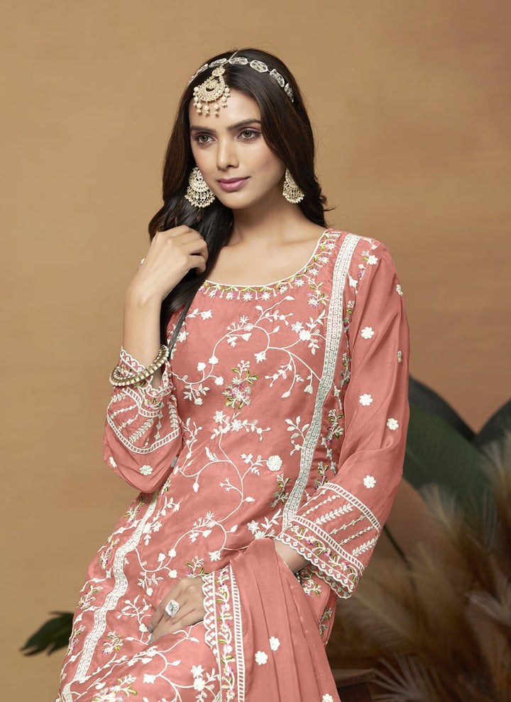 Lassya Fashion Blush Red Soft Organza Straight Salwar Suit