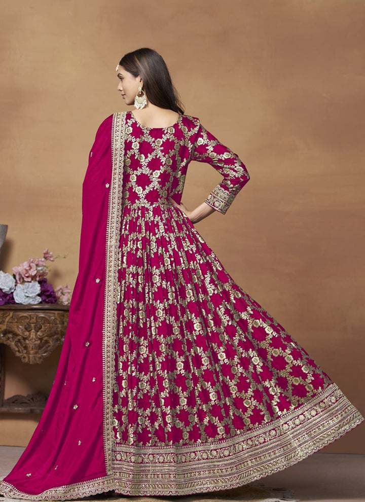 Lassya Fashion Ruby pink Dola Jacquard Anarkali Dress