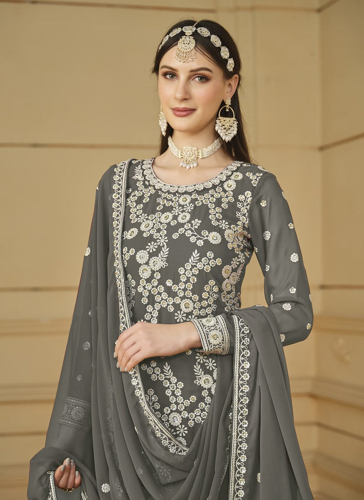 Lassya Fashion Dark Grey Flow and Flair in Faux Georgette-The Saarara Suit