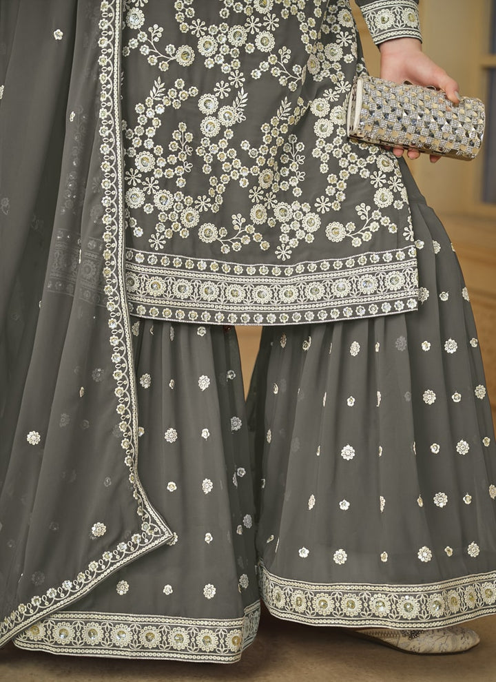 Lassya Fashion Dark Grey Flow and Flair in Faux Georgette-The Saarara Suit