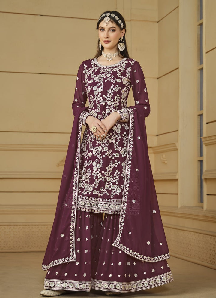 Lassya Fashion Dark Purple Flow and Flair in Faux Georgette-The Saarara Suit