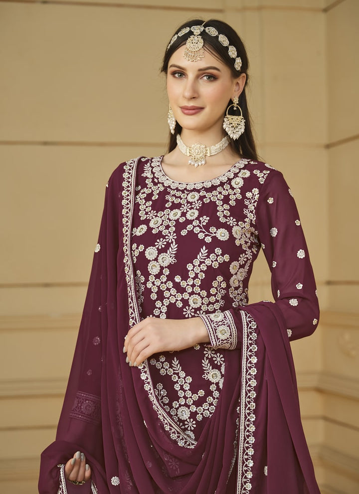 Lassya Fashion Dark Purple Flow and Flair in Faux Georgette-The Saarara Suit