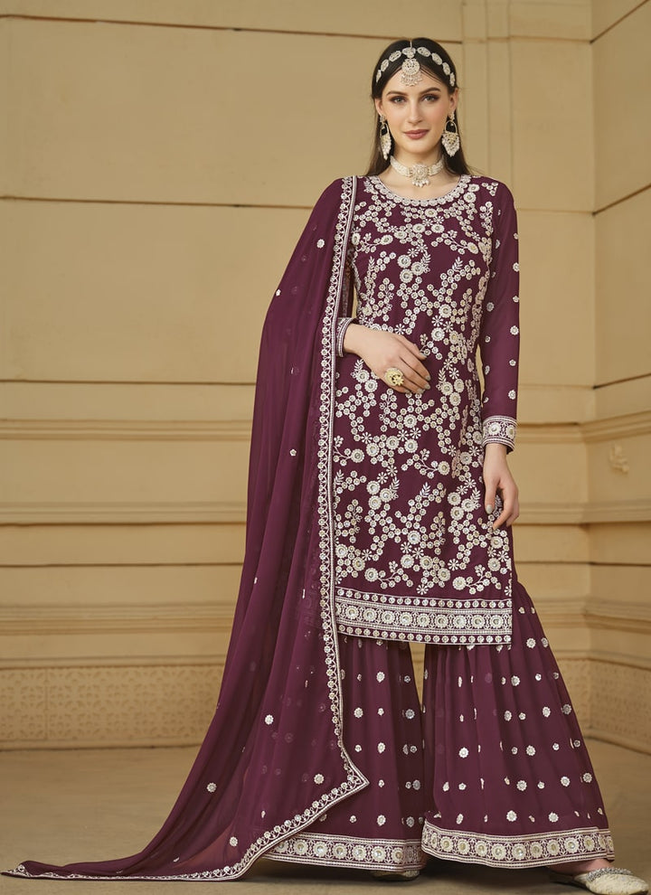 Lassya Fashion Dark Purple Flow and Flair in Faux Georgette-The Saarara Suit