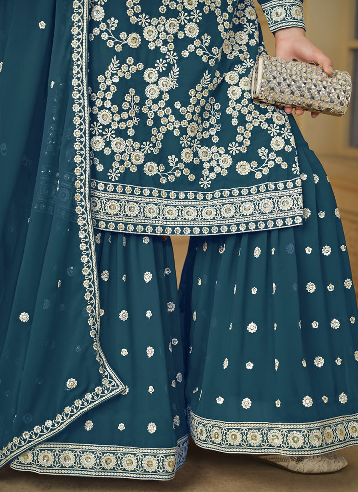 Lassya Fashion Teal Green Flow and Flair in Faux Georgette-The Saarara Suit