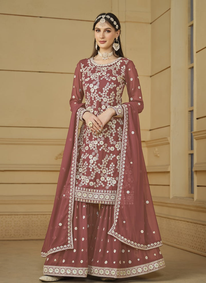 Lassya Fashion Mauve Flow and Flair in Faux Georgette-The Saarara Suit