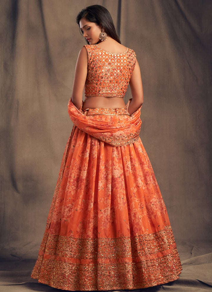 Lassya Fashion Orange Sparkling Lehenga Organza with Embroidery