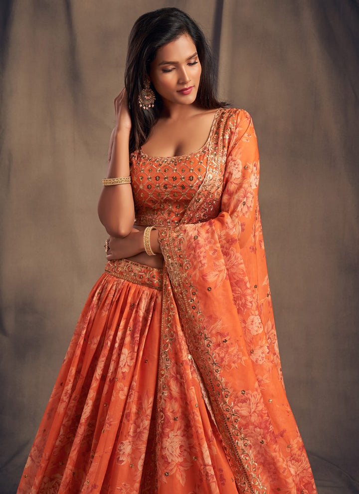 Lassya Fashion Orange Sparkling Lehenga Organza with Embroidery