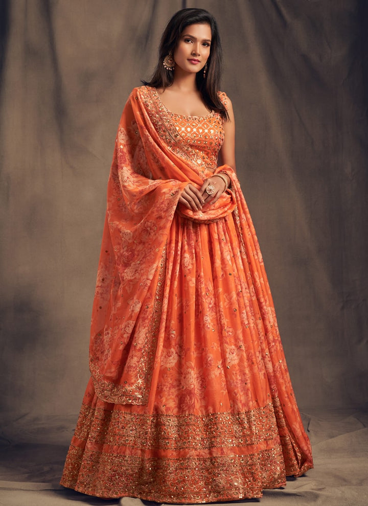 Lassya Fashion Orange Sparkling Lehenga Organza with Embroidery