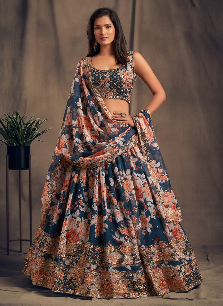 Lassya Fashion Dove Blue Sparkling Lehenga Organza with Embroidery