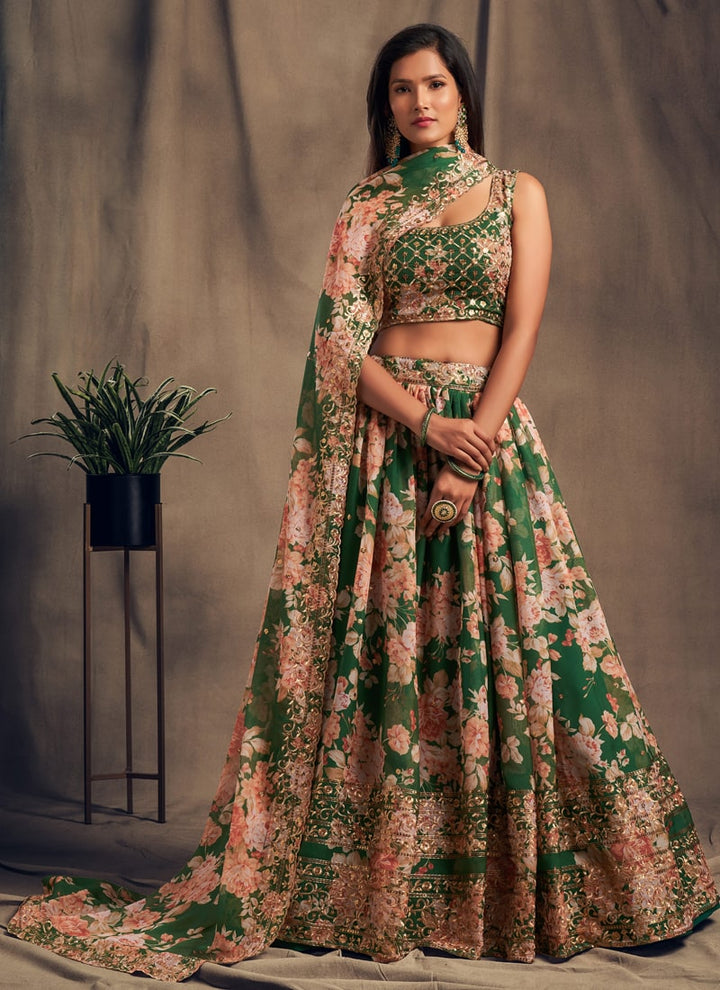 Lassya Fashion Green Sparkling Lehenga Organza with Embroidery