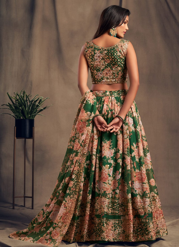 Lassya Fashion Green Sparkling Lehenga Organza with Embroidery