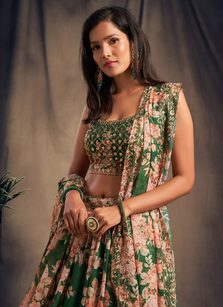 Lassya Fashion Green Sparkling Lehenga Organza with Embroidery