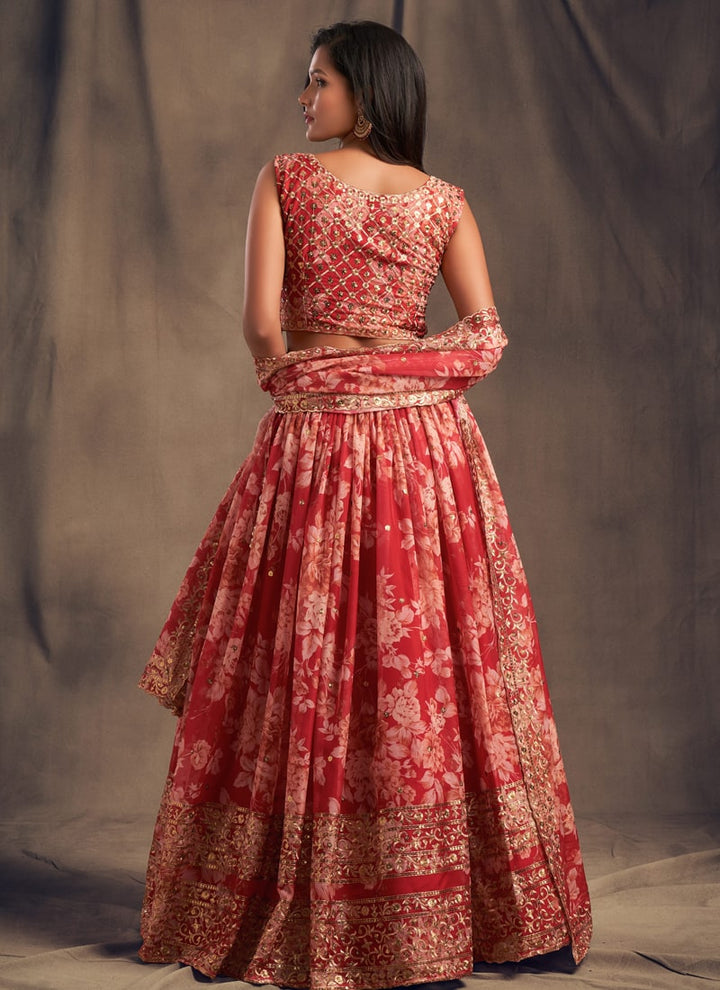 Lassya Fashion Red Sparkling Lehenga Organza with Embroidery