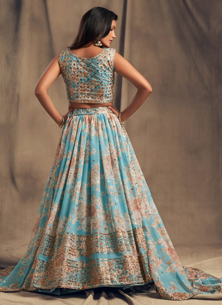 Lassya Fashion Sky Blue Sparkling Lehenga Organza with Embroidery