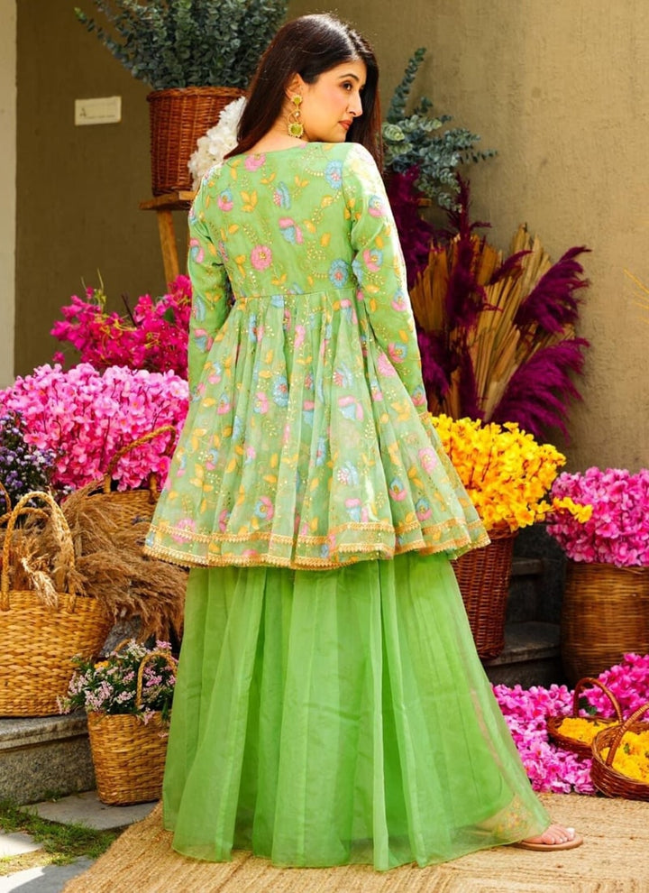 Lassya Fashion Pista Green Anarkali Palazzo Sequins and Zari