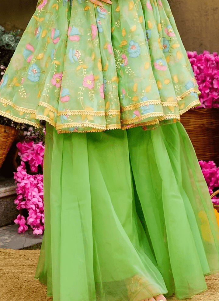 Lassya Fashion Pista Green Anarkali Palazzo Sequins and Zari