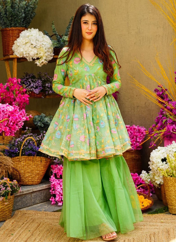 Lassya Fashion Pista Green Anarkali Palazzo Sequins and Zari