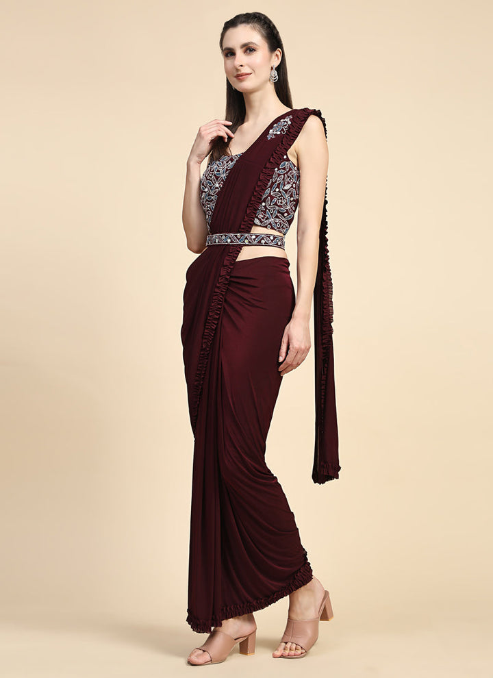 Lassya Fashion Maroon Effortless Saree Elegance Frilled Border